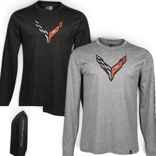 T-Top Vibes Corvette C8 Carbon Flash long-sleeve t-shirts in black and gray cotton-polyester blend