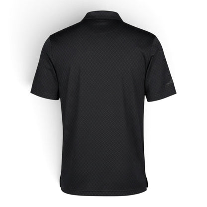 Back view of T-Top Vibes men's Carbon Black Adidas Corvette C8 performance polo with a subtle tonal diamond pattern.