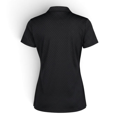 T-Top Vibes ladies Corvette C8 Adidas performance polo in carbon black with a subtle tonal diamond pattern back view
