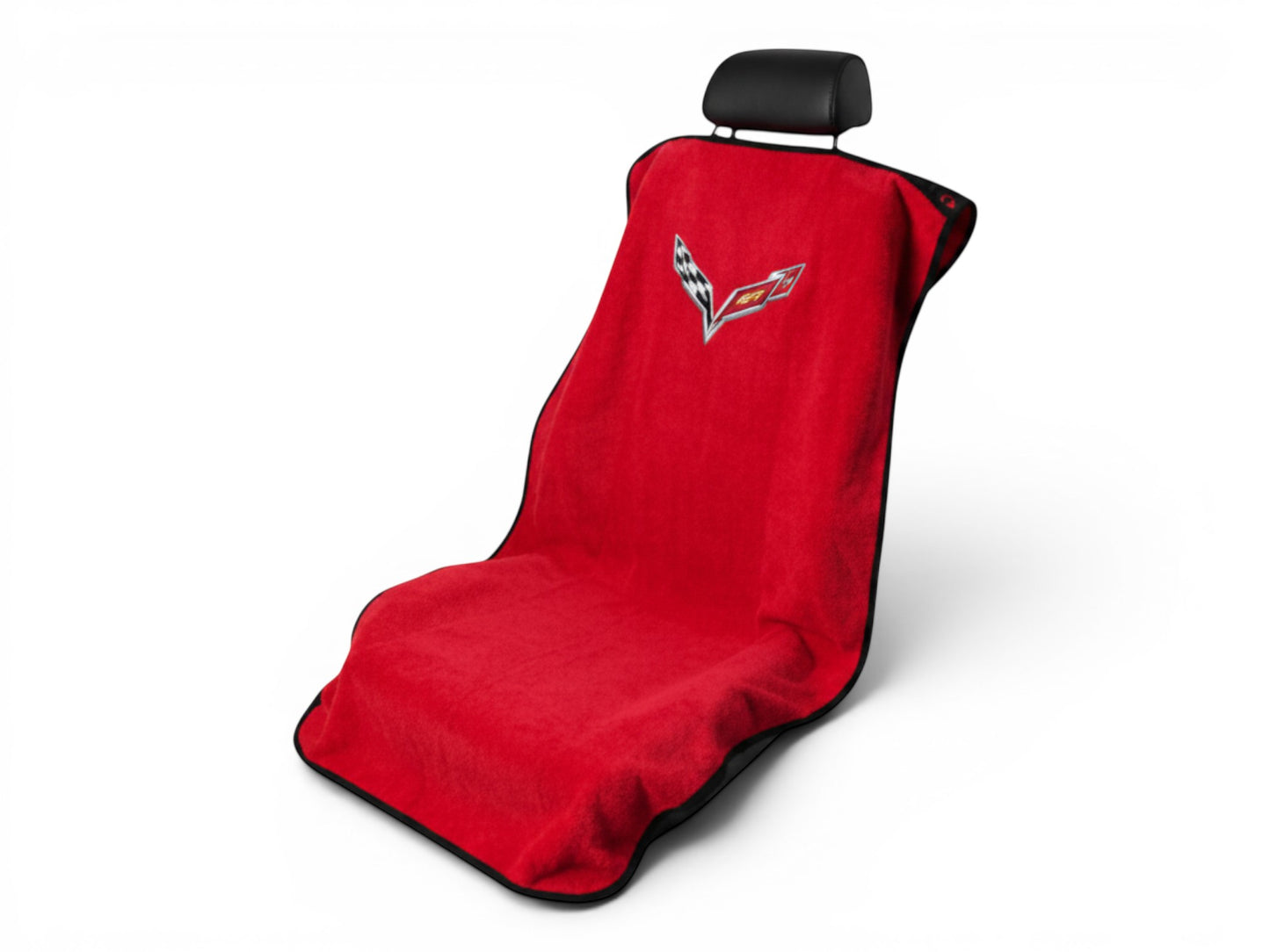 T-Top Vibes Corvette C8 red cotton seat cover towel with embroidered logo for car seat protection