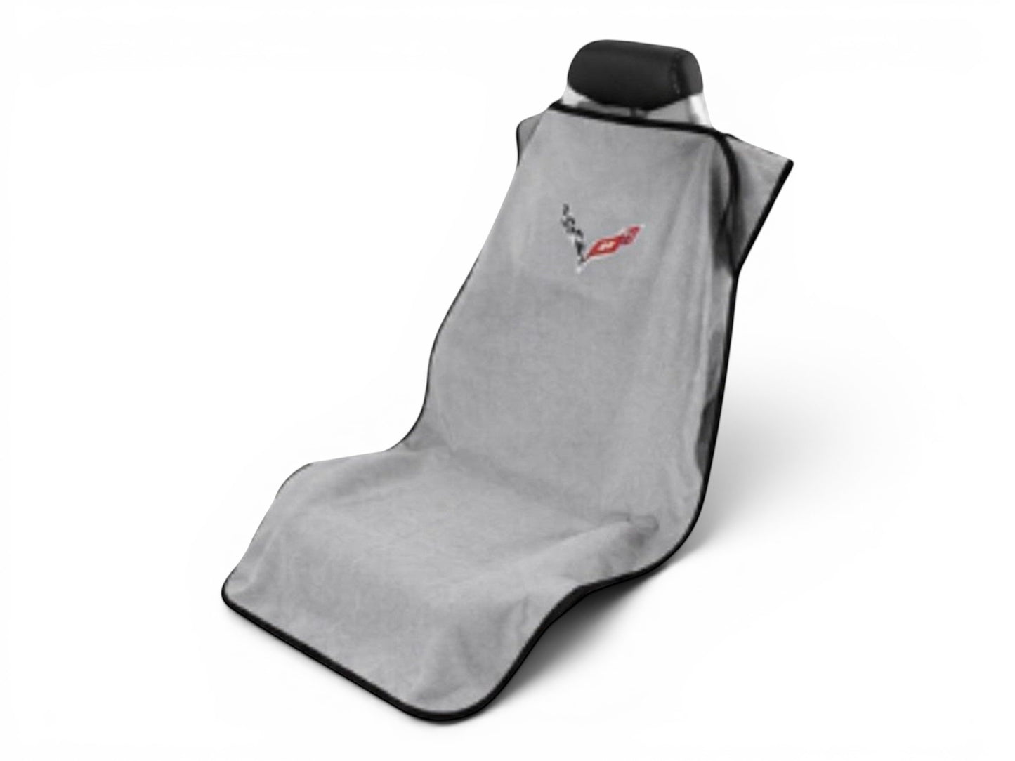 T-Top Vibes Corvette C8 grey cotton seat cover towel with official logo, designed for universal car seat protection.