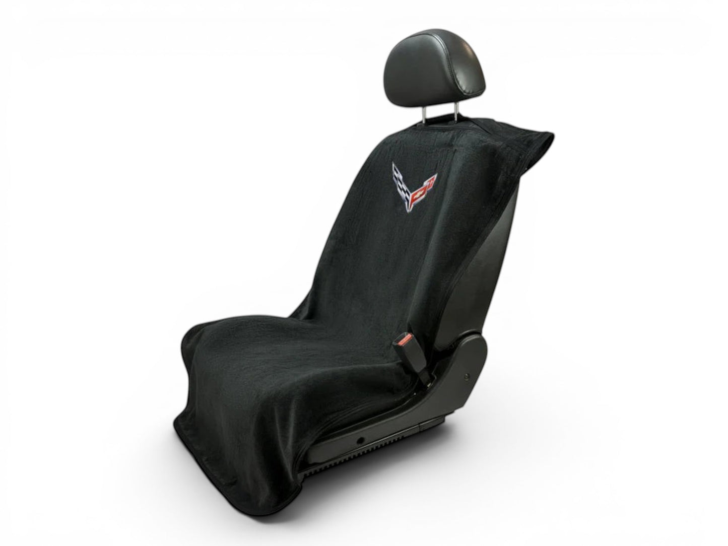 T-Top Vibes black cotton Corvette C8 seat cover towel with embroidered logo for car seat protection