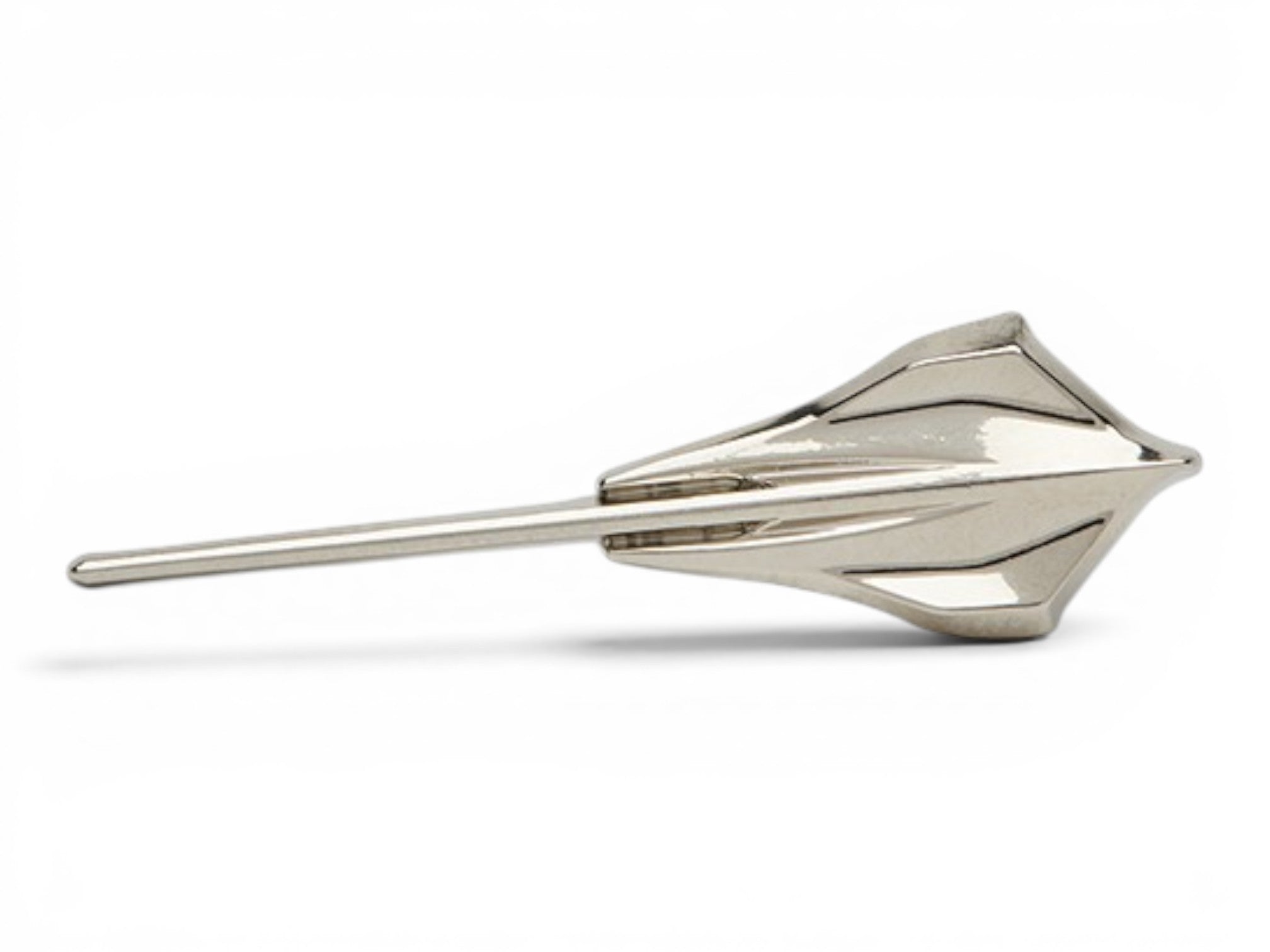 T-Top Vibes polished chrome Chevrolet Corvette C8 Stingray arrowhead lapel pin with a sleek die-cut metal design.