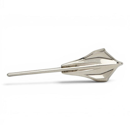 T-Top Vibes polished chrome Chevrolet Corvette C8 Stingray arrowhead lapel pin with a sleek die-cut metal design.