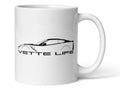 T-Top Vibes white ceramic mug featuring a black Corvette silhouette and Vette Life text on the side.