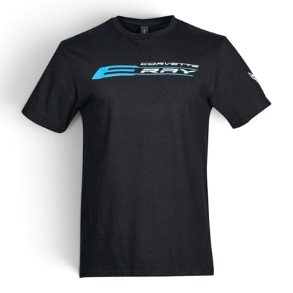 T-Top Vibes black Corvette E-Ray graphic t-shirt made from soft ring-spun U.S. cotton for car enthusiasts.