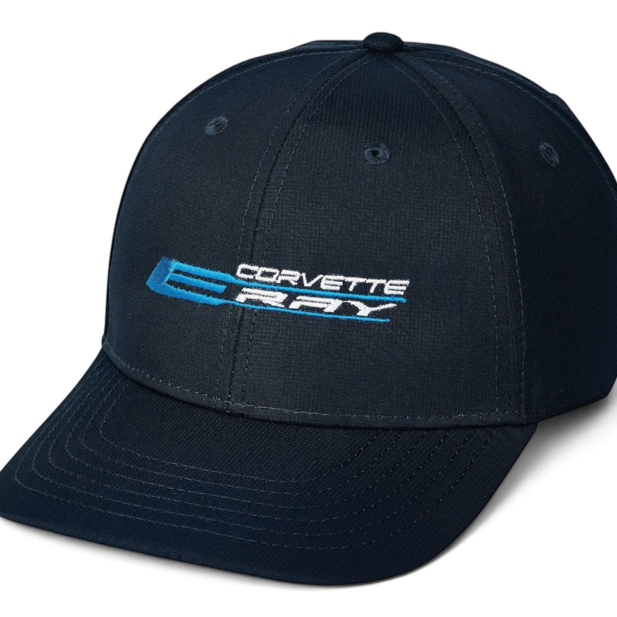 T-Top Vibes navy blue Corvette E-Ray performance cap with UPF 50+ moisture-wicking fabric and adjustable closure.