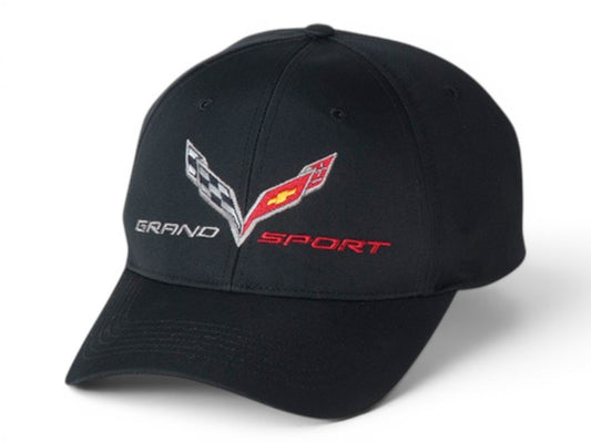 T-Top Vibes black Corvette C7 Grand Sport performance cap with embroidered crossed-flags emblem and lettering.
