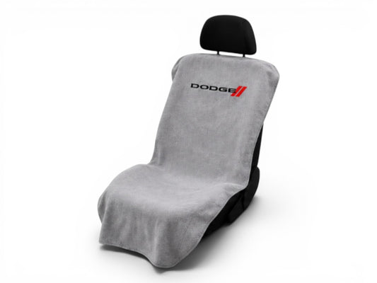 T-Top Vibes gray Dodge cotton terry velour seat cover towel draped over a car seat