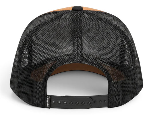 T-Top Vibes Duramax Diesel trucker cap featuring a caramel front, black mesh back, and adjustable snapback closure.