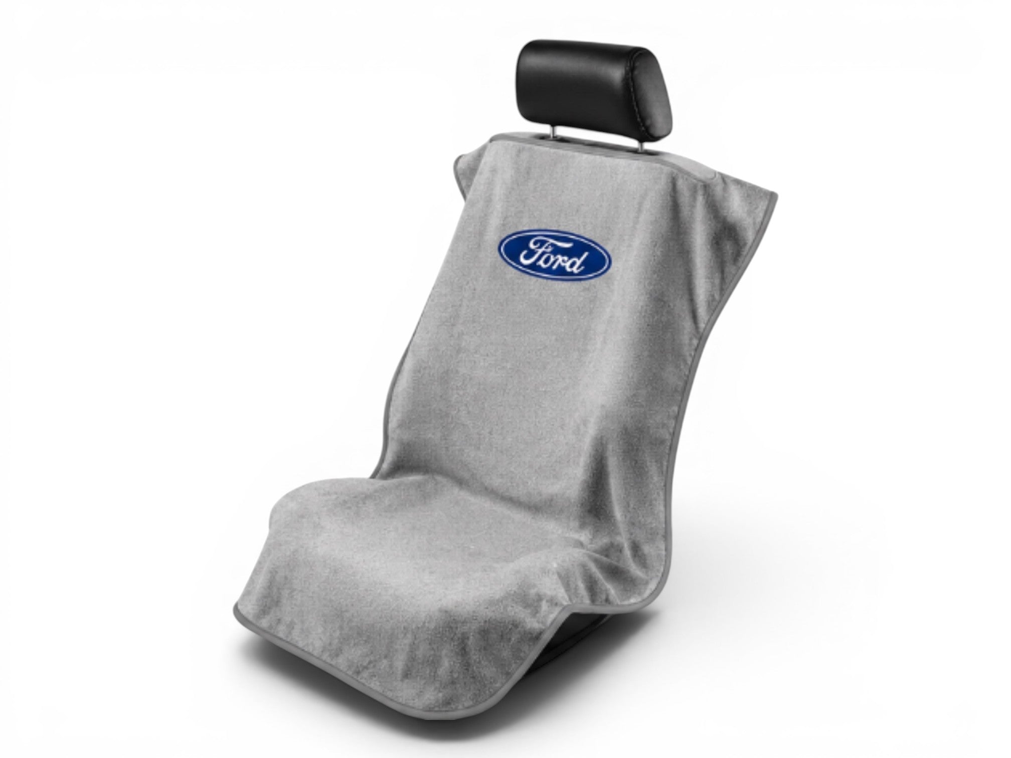 T-Top Vibes grey Ford cotton terry velour seat cover towel protecting a car seat from dirt and sweat