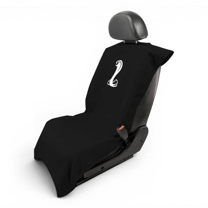 T-Top Vibes black Ford Mustang Cobra car seat cover towel made of soft cotton terry velour for universal vehicle fit.