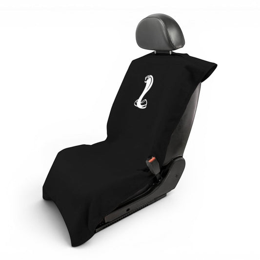 T-Top Vibes black Ford Mustang Cobra car seat cover towel made of soft cotton terry velour for universal vehicle fit.