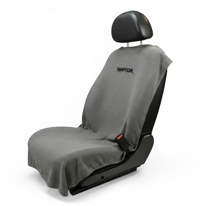T-Top Vibes Ford Raptor grey cotton terry velour car seat cover towel draped over a vehicle seat