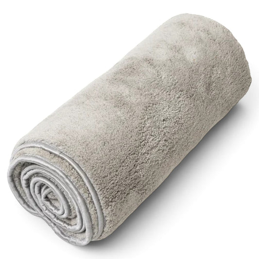 T-Top Vibes gray plush microfiber car drying towel rolled up for storage