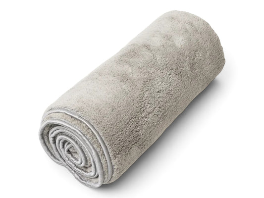 T-Top Vibes gray plush microfiber car drying towel rolled up for storage