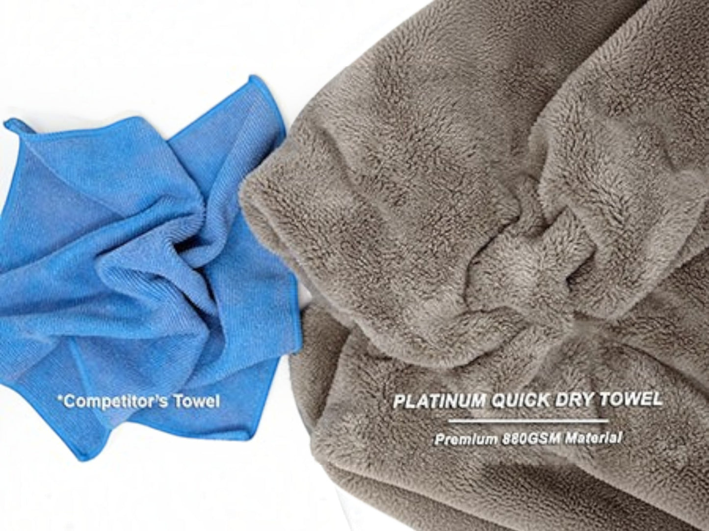 T-Top Vibes AllGuard Platinum gray microfiber car drying towel compared to a standard blue competitor towel