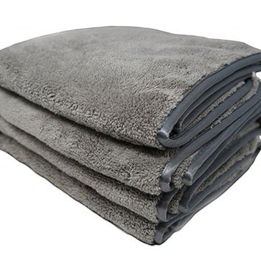T-Top Vibes AllGuard Platinum gray microfiber car drying towels with silk-trimmed edges in a 2-pack stack.