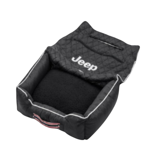 T-Top Vibes black Jeep branded portable pet travel bed with plush interior and quilted exterior for car seats