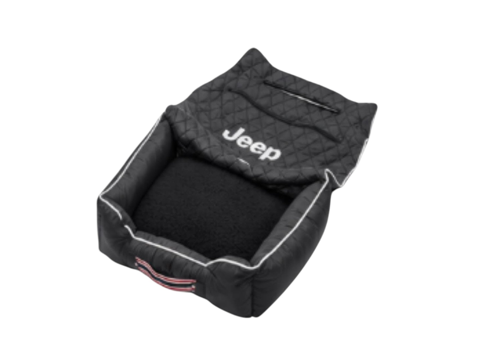T-Top Vibes black Jeep branded portable pet travel bed with plush interior and quilted exterior for car seats