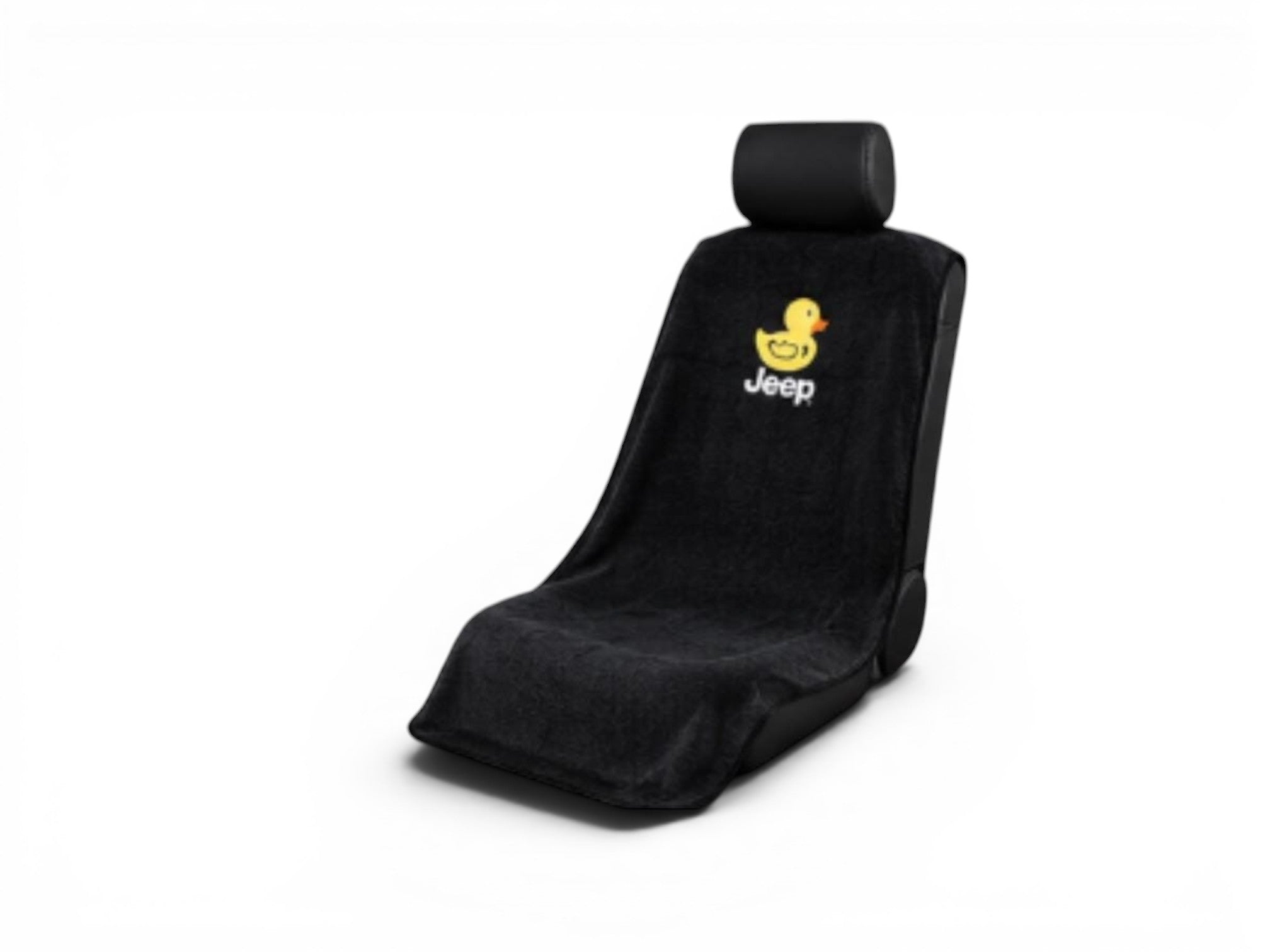 T-Top Vibes black cotton terry velour seat cover towel with Jeep duck logo for cars and SUVs