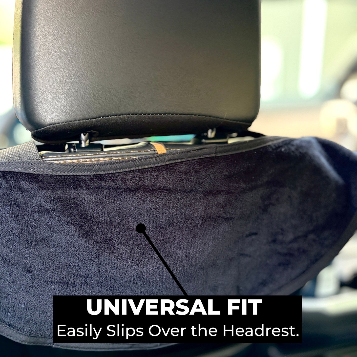 T-Top Vibes Jeep gray cotton terry velour car seat cover towel installed over a vehicle headrest
