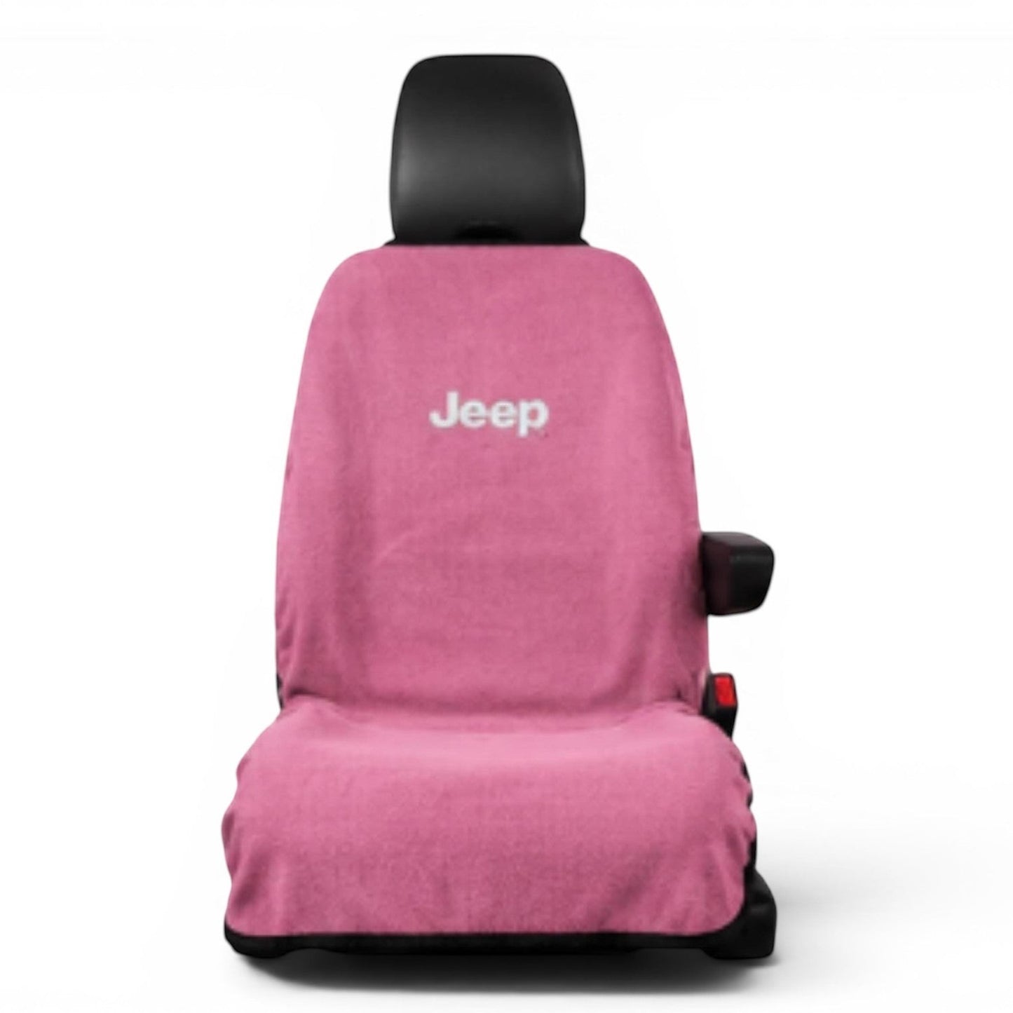 T-Top Vibes Jeep pink cotton terry velour car seat cover towel with white logo, universal fit for vehicle seats