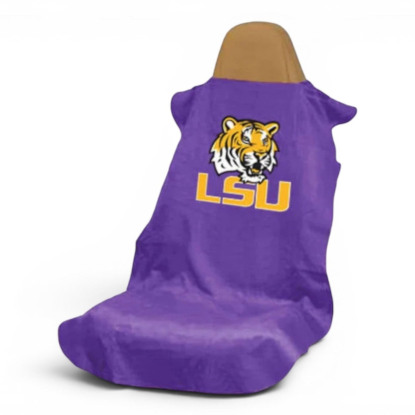 T-Top Vibes LSU Tigers purple cotton terry car seat cover towel with team logo for universal vehicle fit
