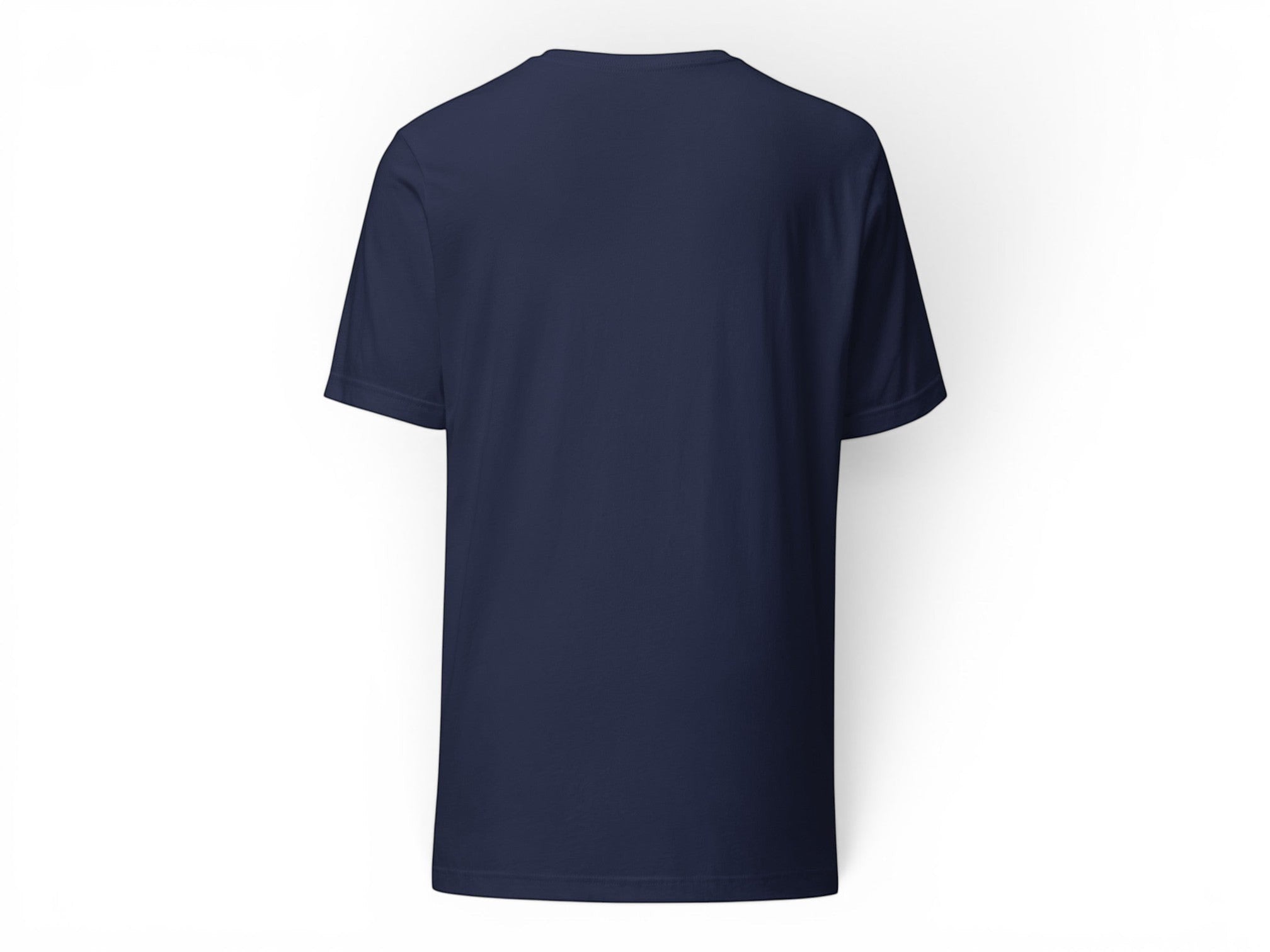 T-Top Vibes navy blue premium cotton t-shirt, back view of a soft lightweight crew neck shirt