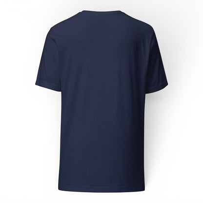 T-Top Vibes navy blue premium cotton t-shirt, back view of a soft lightweight crew neck shirt