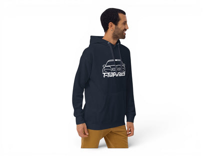 T-Top Vibes navy blue unisex hoodie featuring a white Pontiac Trans Am WS6 graphic on the chest