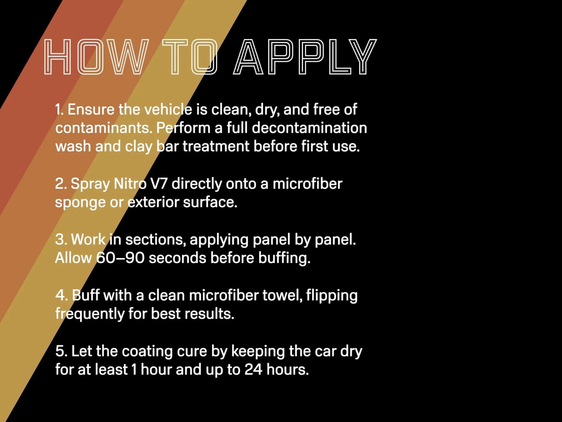 T-Top Vibes AllGuard NITRO V7 ceramic spray coating application instructions infographic on a black background.