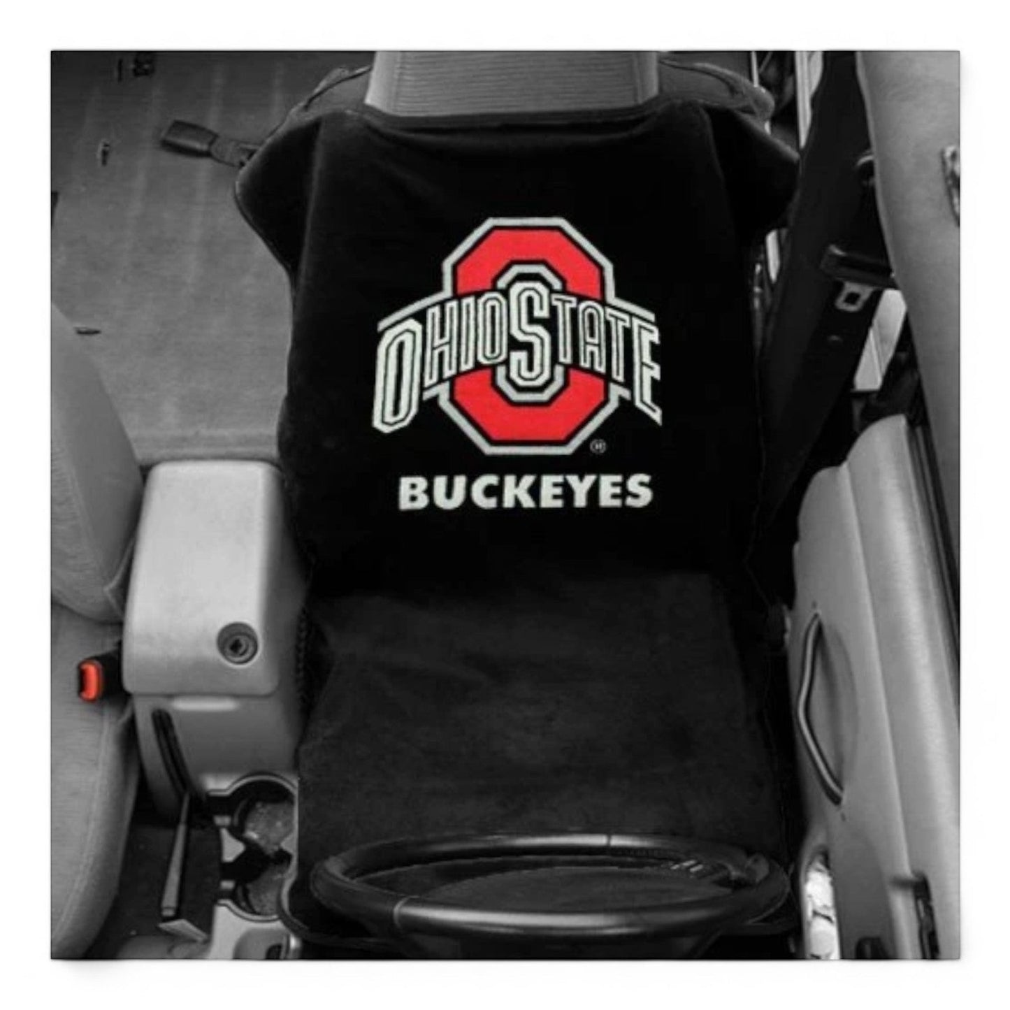 T-Top Vibes Ohio State Buckeyes black cotton terry car seat cover towel with team logo for universal vehicle fit
