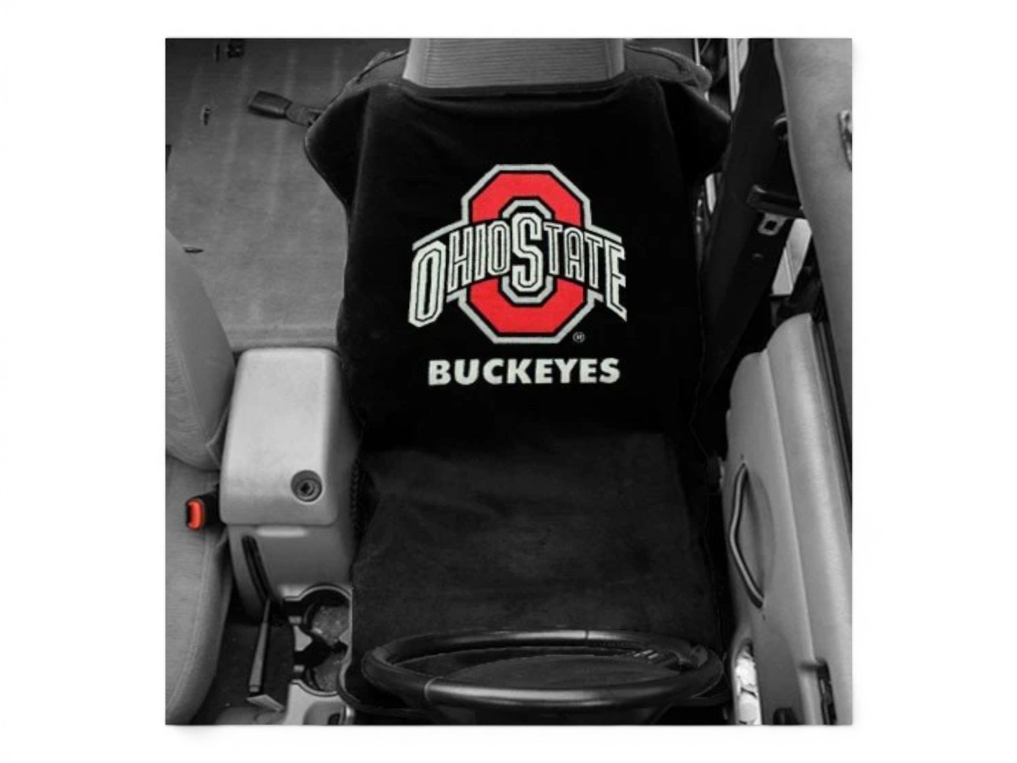 T-Top Vibes Ohio State Buckeyes black cotton terry velour car seat cover towel with team logo
