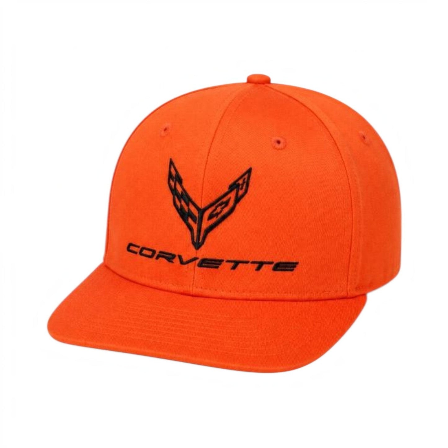 T-Top Vibes orange C8 Corvette baseball cap with black embroidered tonal flag logo and adjustable snapback closure