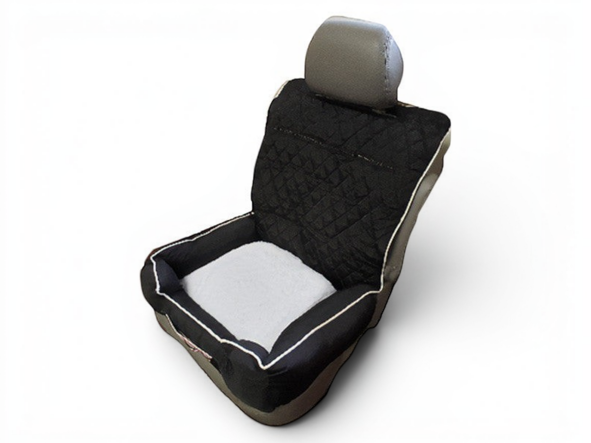 T-Top Vibes universal pet bed and car seat cover in black and grey cotton with a quilted back and soft seat cushion.