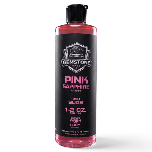 T-Top Vibes Pink Sapphire high-foam car shampoo in a clear bottle with black label for bucket or foam cannon wash