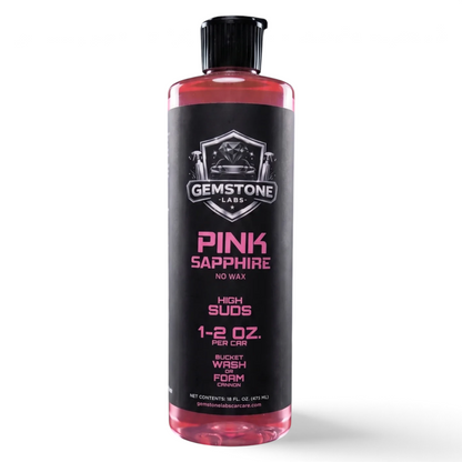 T-Top Vibes Gemstone Labs Pink Sapphire high-foam car wash soap in a clear bottle with black label