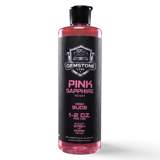 T-Top Vibes Gemstone Labs Pink Sapphire high-foam car wash soap in a clear bottle with black label
