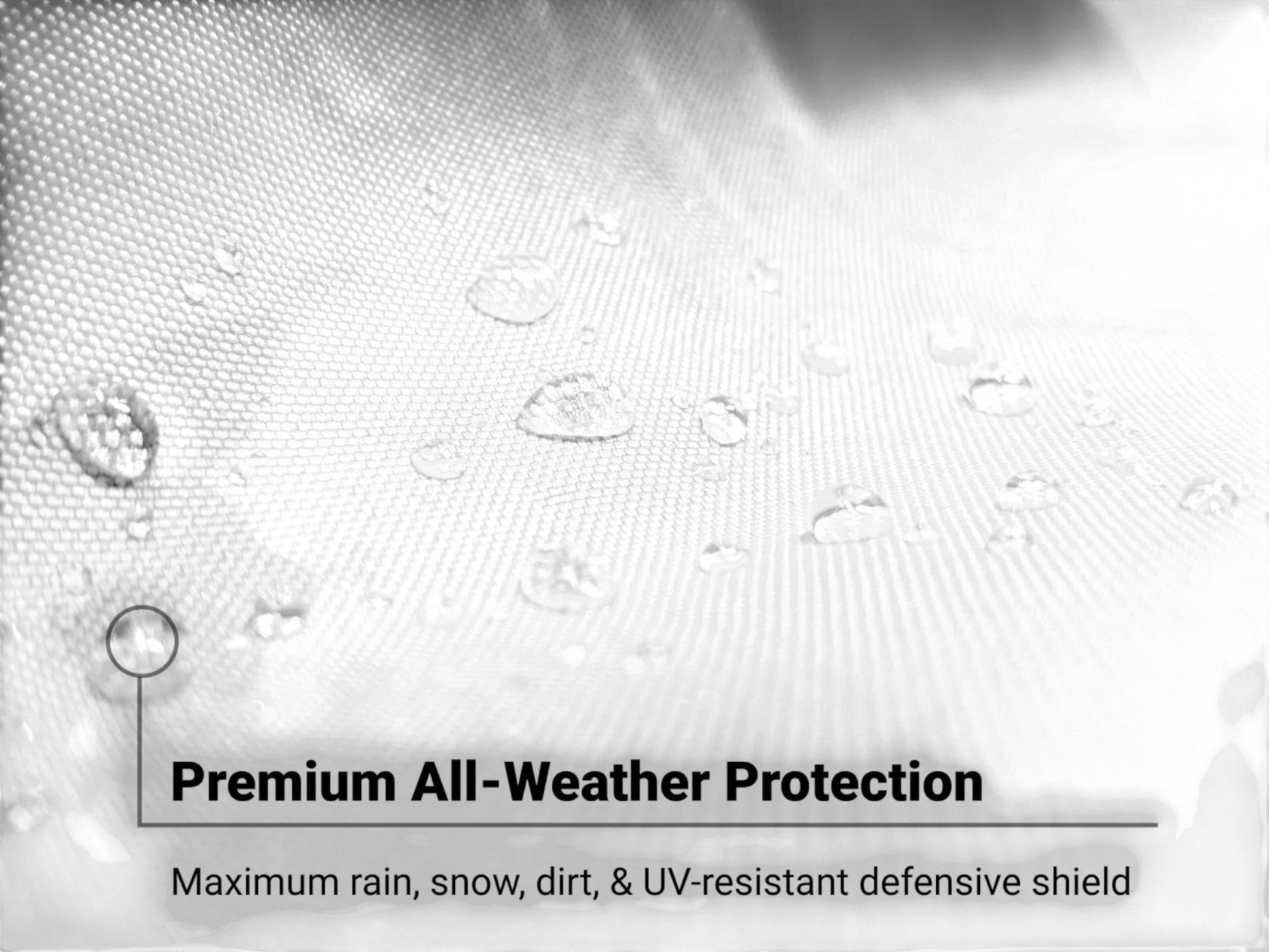 T-Top Vibes Platinum Shield car cover fabric with water-resistant silver surface and protective beaded droplets