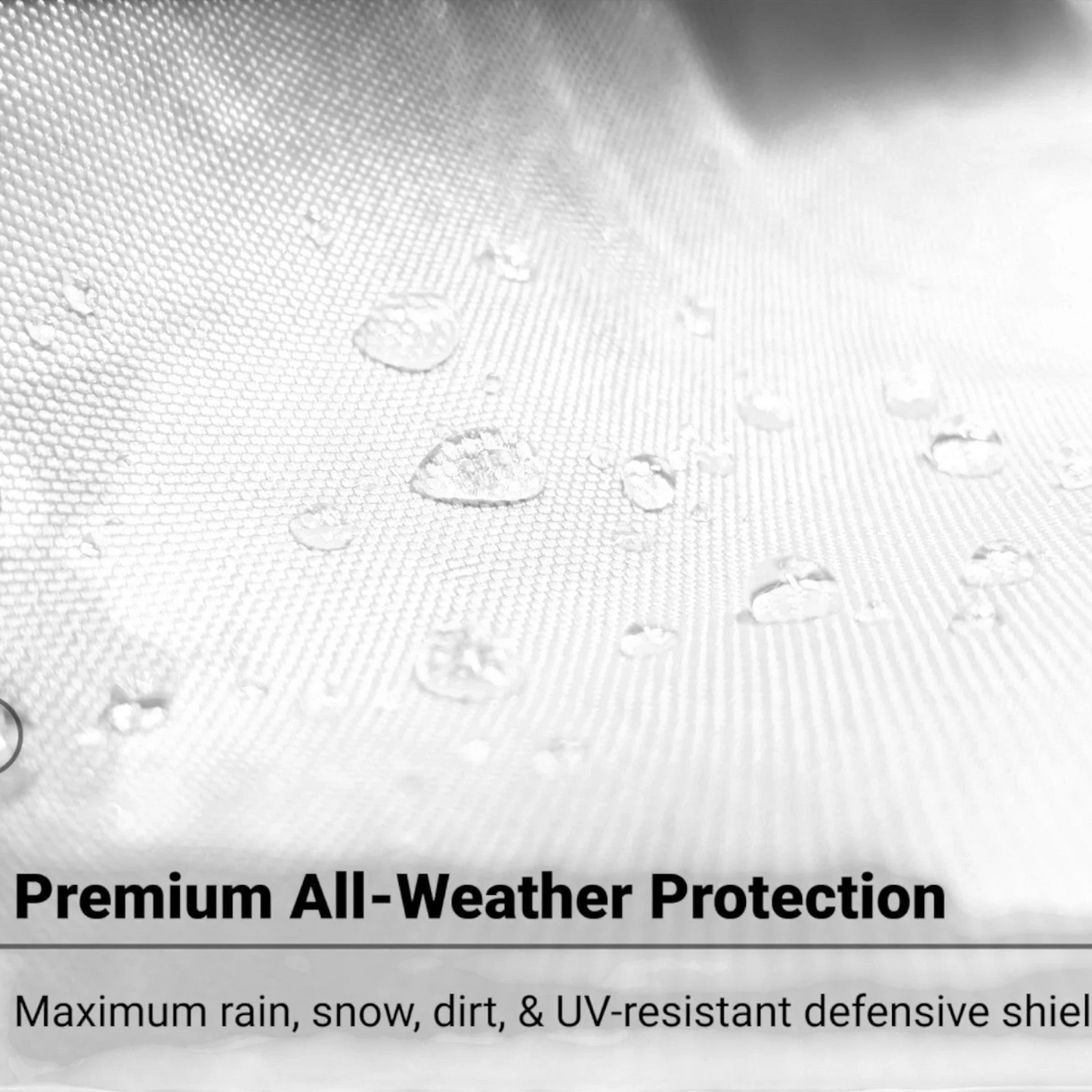 T-Top Vibes Platinum Shield car cover fabric with water-resistant silver surface and protective beaded droplets
