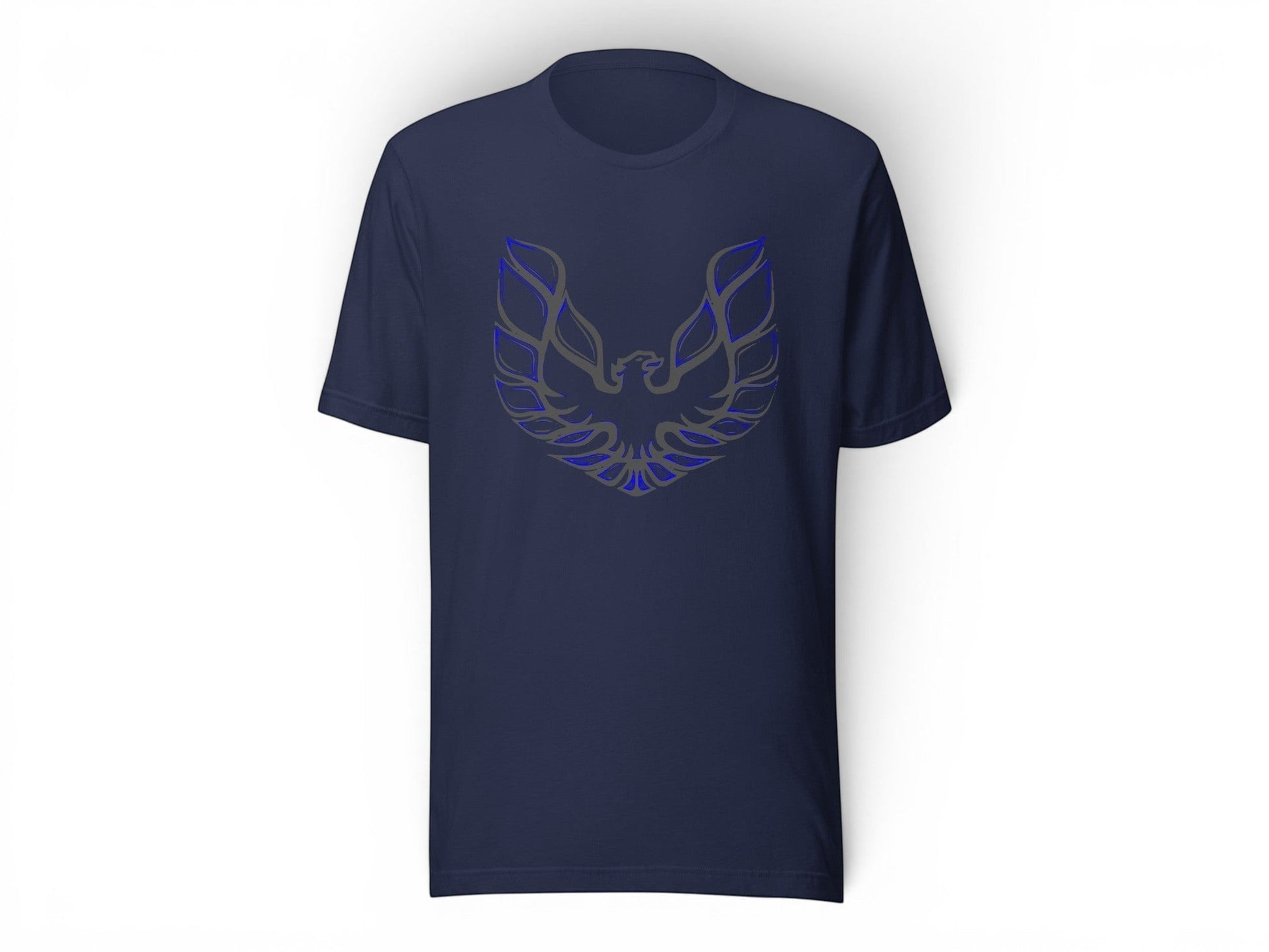 T-Top Vibes navy blue cotton t-shirt featuring a Pontiac Trans Am phoenix graphic on the chest.