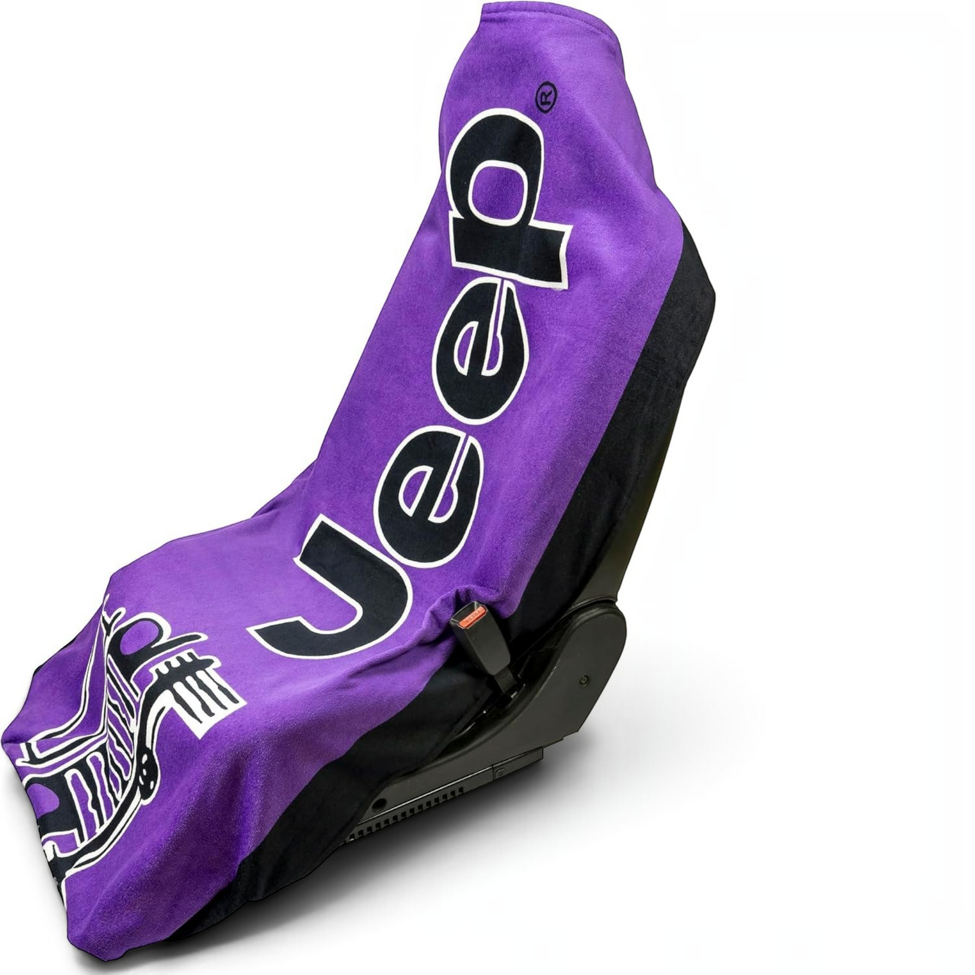 T-Top Vibes purple Jeep cotton terry velour car seat cover towel with Jeep logo and grille graphic