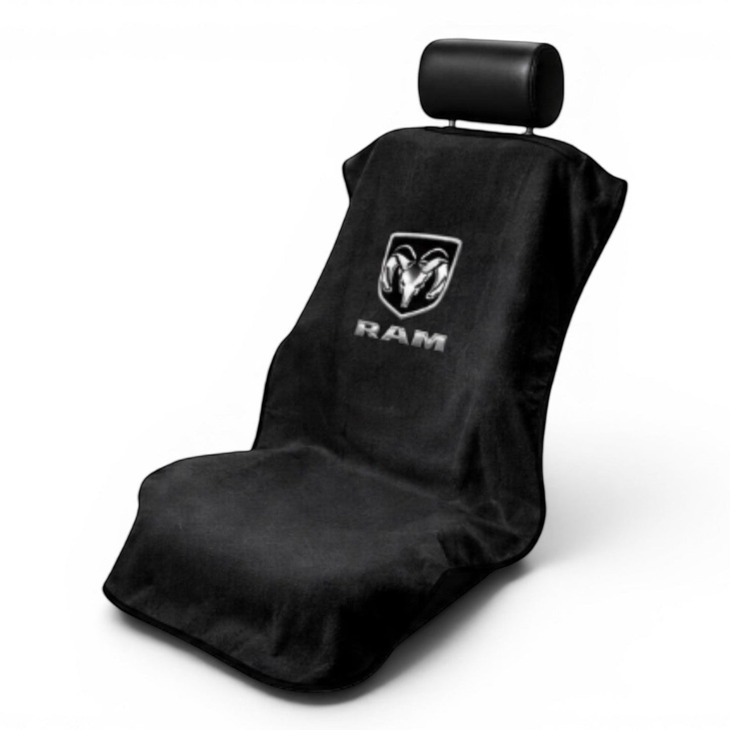 T-Top Vibes black cotton terry velour seat cover towel featuring an officially licensed Ram truck logo