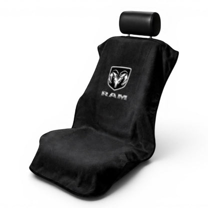 T-Top Vibes black cotton terry velour seat cover towel featuring an officially licensed Ram truck logo