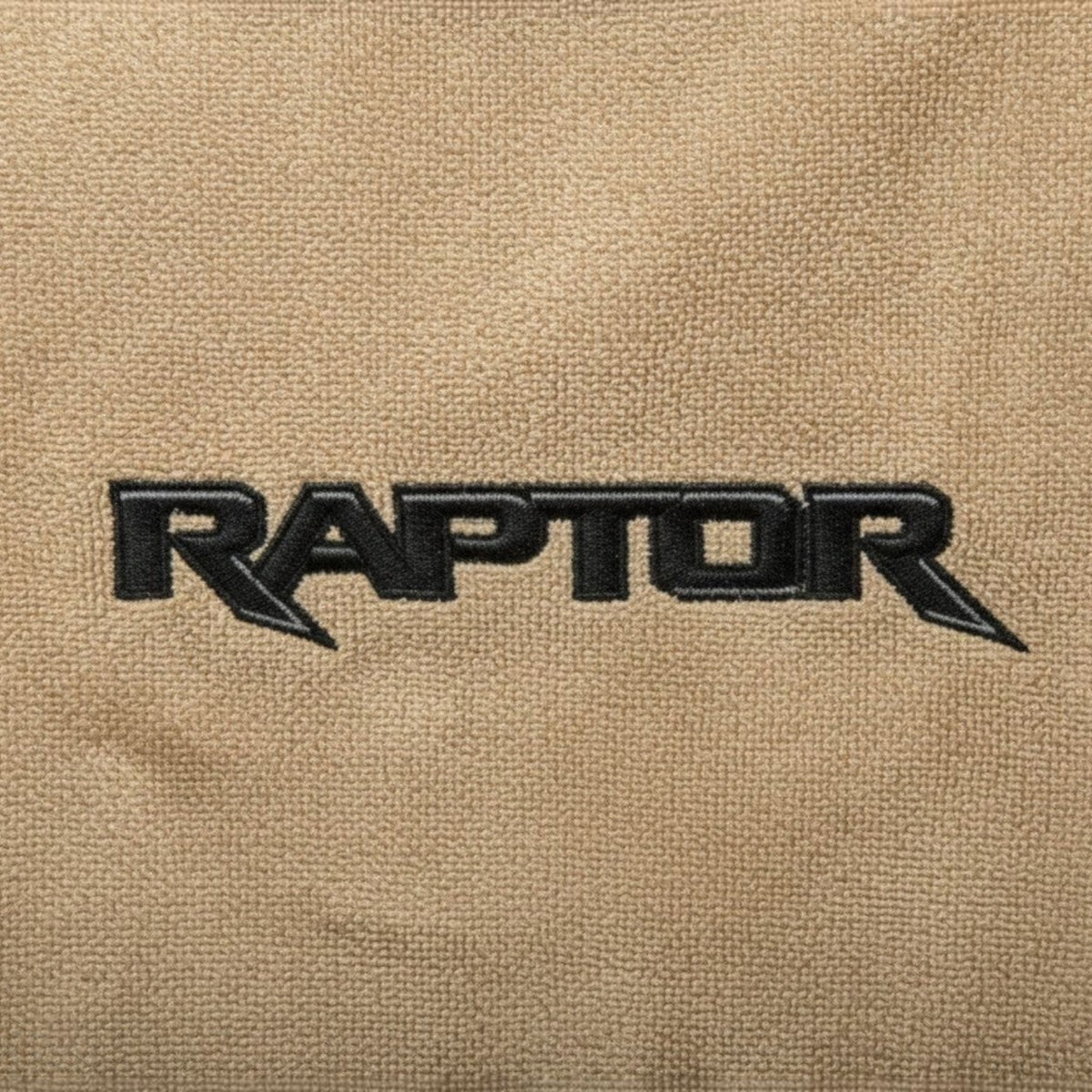 T-Top Vibes Ford Raptor tan cotton terry velour car seat cover towel with black embroidered logo