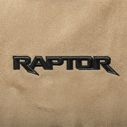 T-Top Vibes Ford Raptor tan cotton terry velour car seat cover towel with black embroidered logo