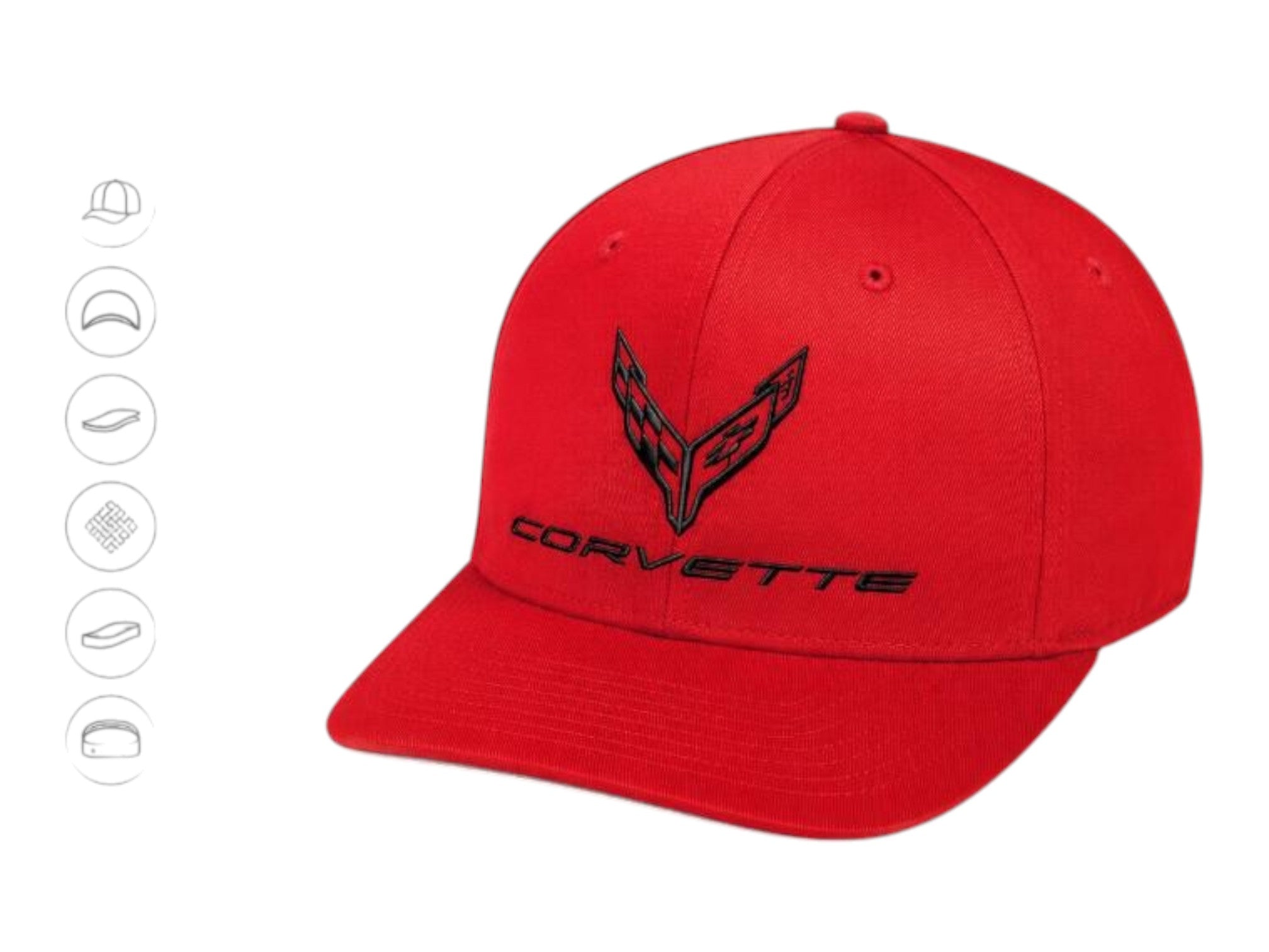 T-Top Vibes red C8 Corvette snapback cap with a black tonal flag logo on the front and a structured 6-panel design.