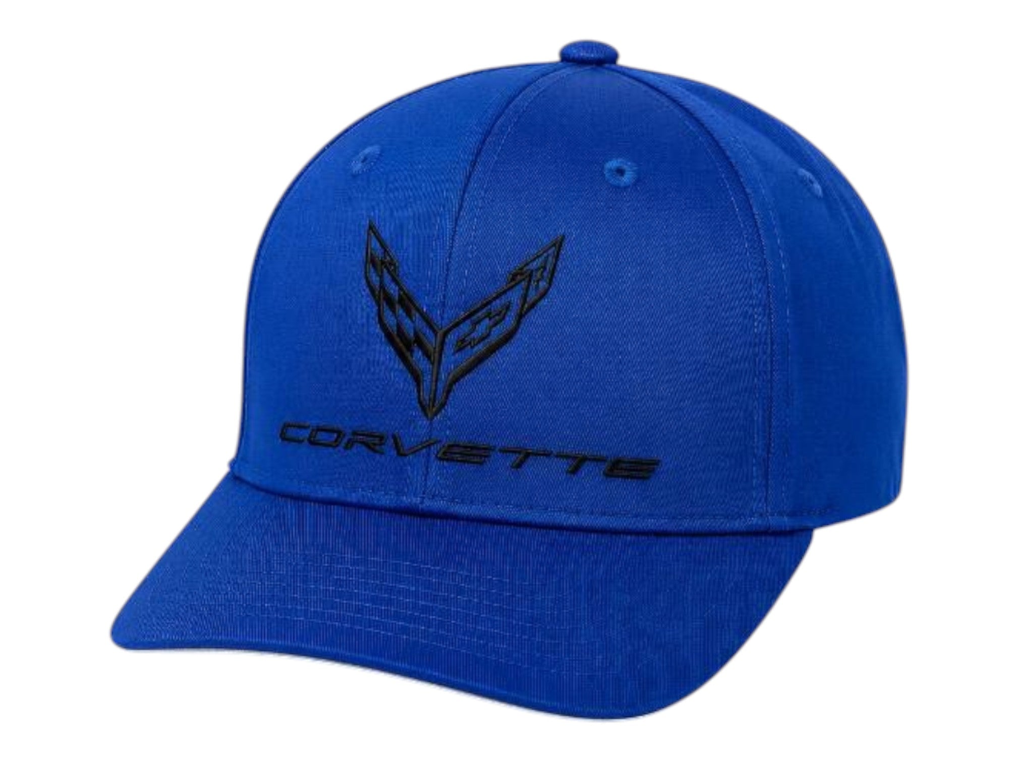 T-Top Vibes royal blue C8 Corvette snapback cap with a black tonal flag logo and structured 6-panel design.