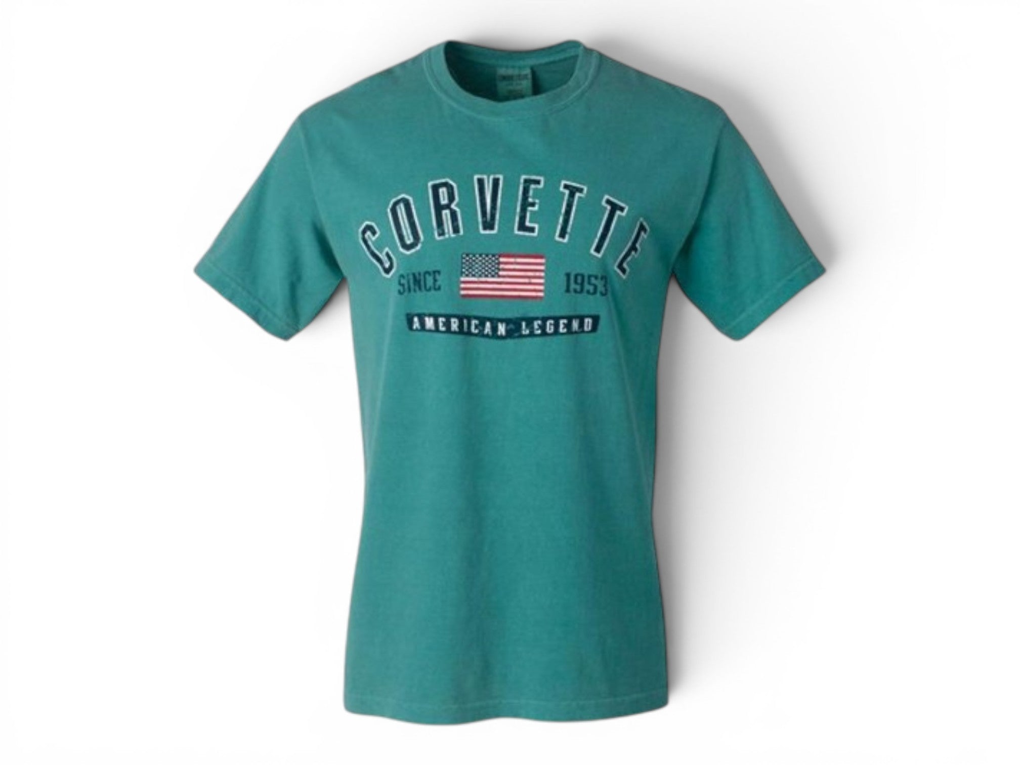 T-Top Vibes seafoam green Comfort Colors cotton t-shirt with vintage Corvette American flag graphic